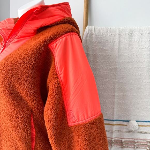 Free People Movement Lead The Pack Neon Coral Combo Fleece Oversized Hoodie XS - Picture 3 of 12